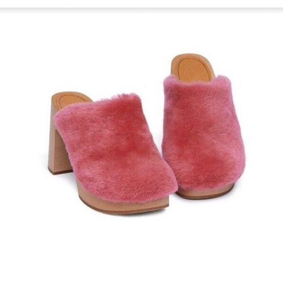 Swedish Hasbeens Shoes - SWEDISH HASBEENS Fluff High Heel Clog In Pink 8 38 Shearling Hippie Boho Shoes